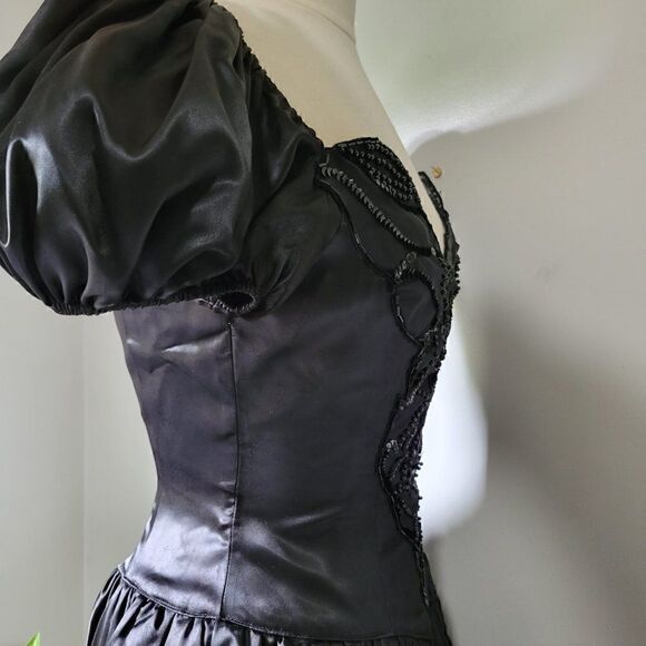 VINTAGE BLACK BEADED COCKTAIL FORMAL DRESS BEST FITS SMALL - Picture 5 of 16